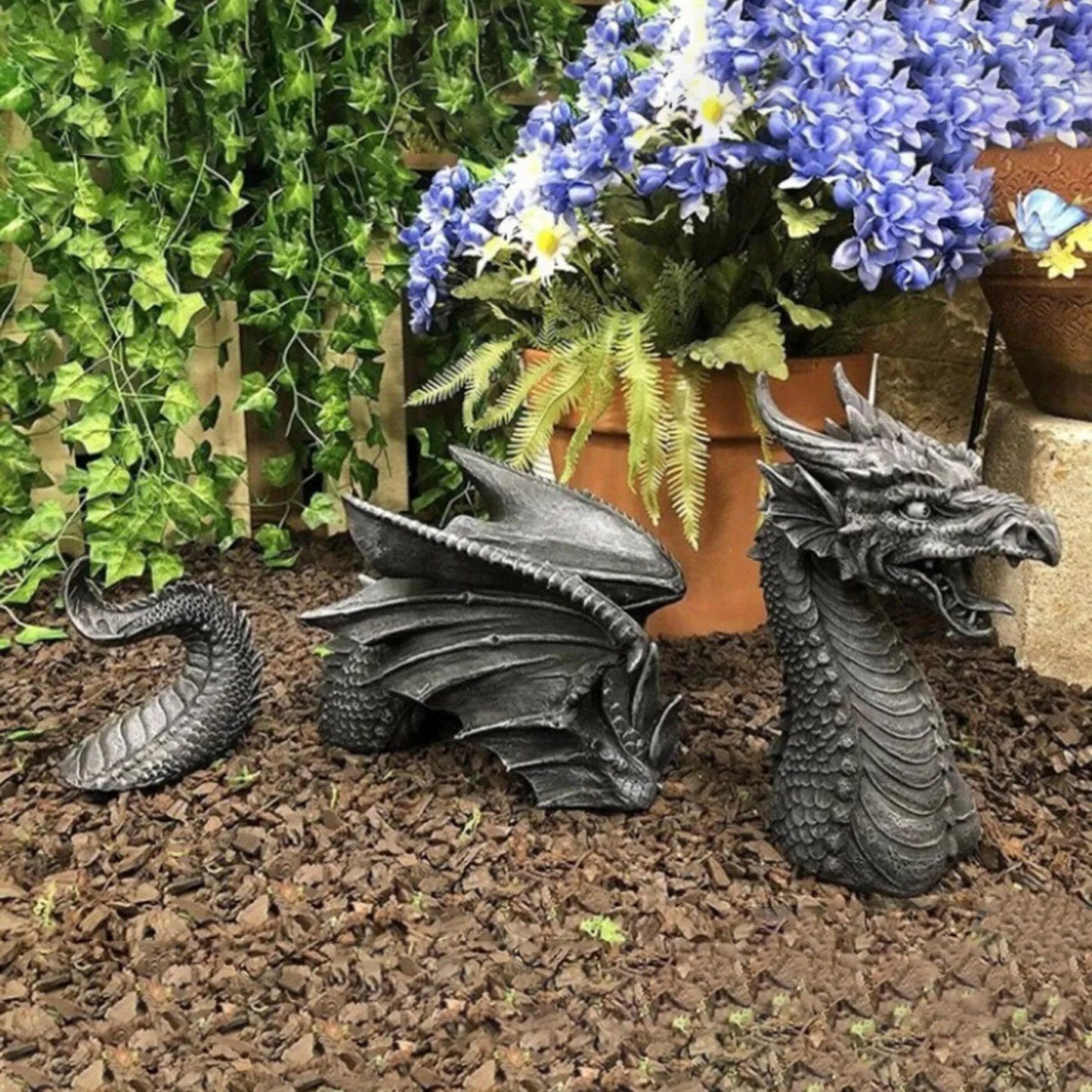 Dragon Sculptures Resin Giant Lawn Sculpture Gothic Fantasy Dragon Figures Art Garden Patio Lawn Statues Decoration