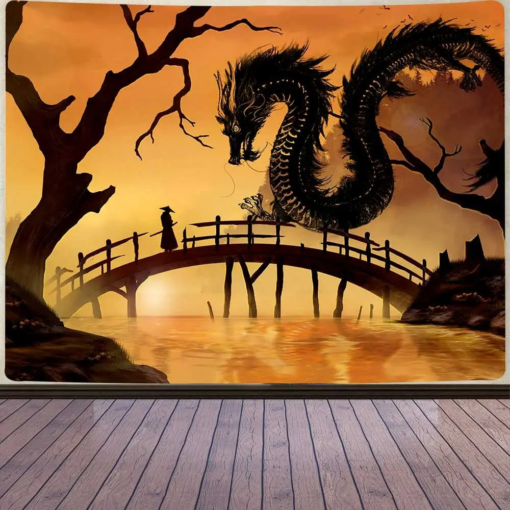 Dragon Tapestry Fantasy Gothic Animal Wall Tapestry Medieval Dragon Tapestry Art Tapestries Beach Blanket for Livingroom Bedroom