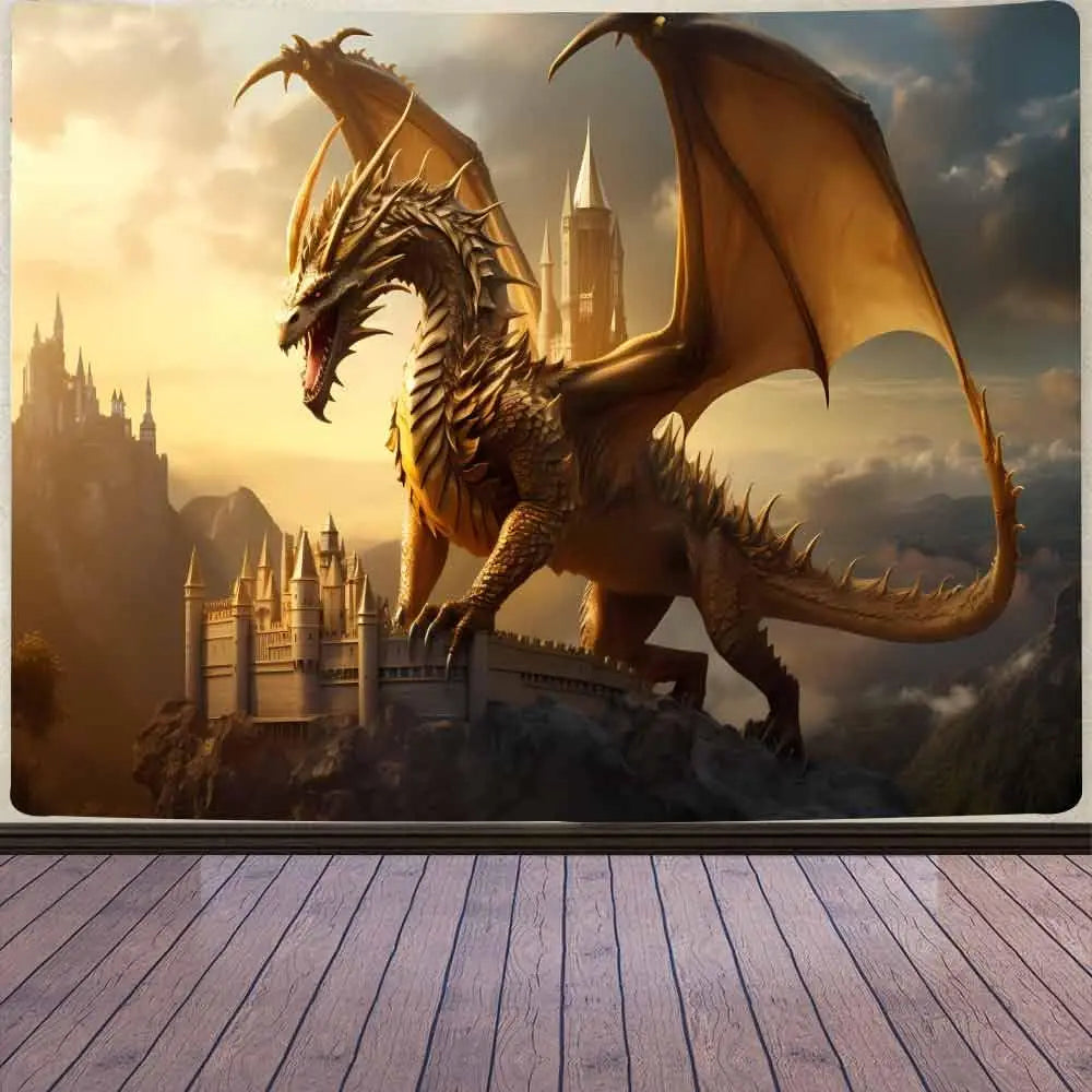 Dragon Tapestry Fantasy Gothic Animal Wall Tapestry Medieval Dragon Tapestry Art Tapestries Beach Blanket for Livingroom Bedroom