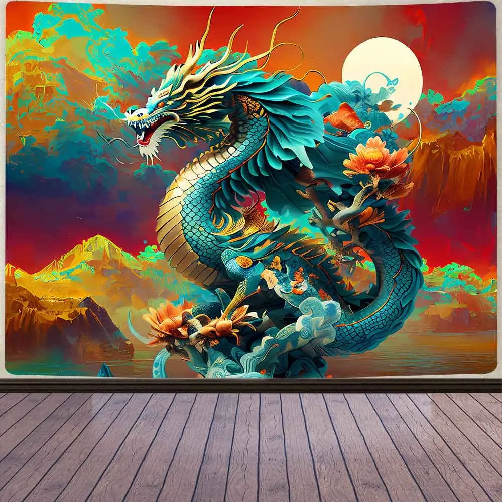 Dragon Tapestry Fantasy Gothic Animal Wall Tapestry Medieval Dragon Tapestry Art Tapestries Beach Blanket for Livingroom Bedroom