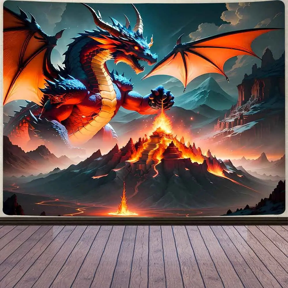 Dragon Tapestry Fantasy Gothic Animal Wall Tapestry Medieval Dragon Tapestry Art Tapestries Beach Blanket for Livingroom Bedroom