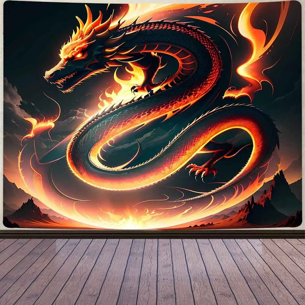 Dragon Tapestry Fantasy Gothic Animal Wall Tapestry Medieval Dragon Tapestry Art Tapestries Beach Blanket for Livingroom Bedroom