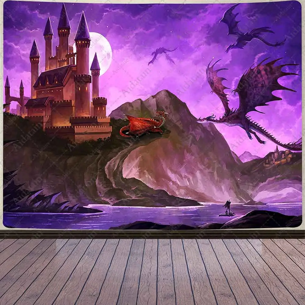 Dragon Tapestry Fantasy Gothic Animal Wall Tapestry Medieval Dragon Tapestry Art Tapestries Beach Blanket for Livingroom Bedroom