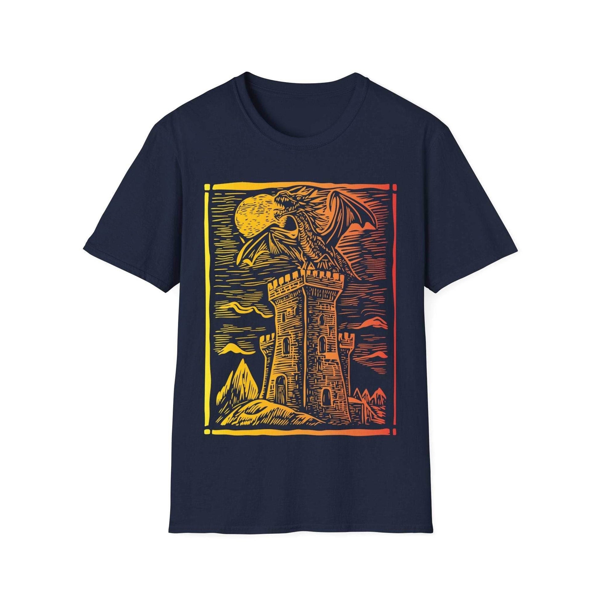 Dragon Vintage Medieval Art Gradient T-Shirt - Navy / S