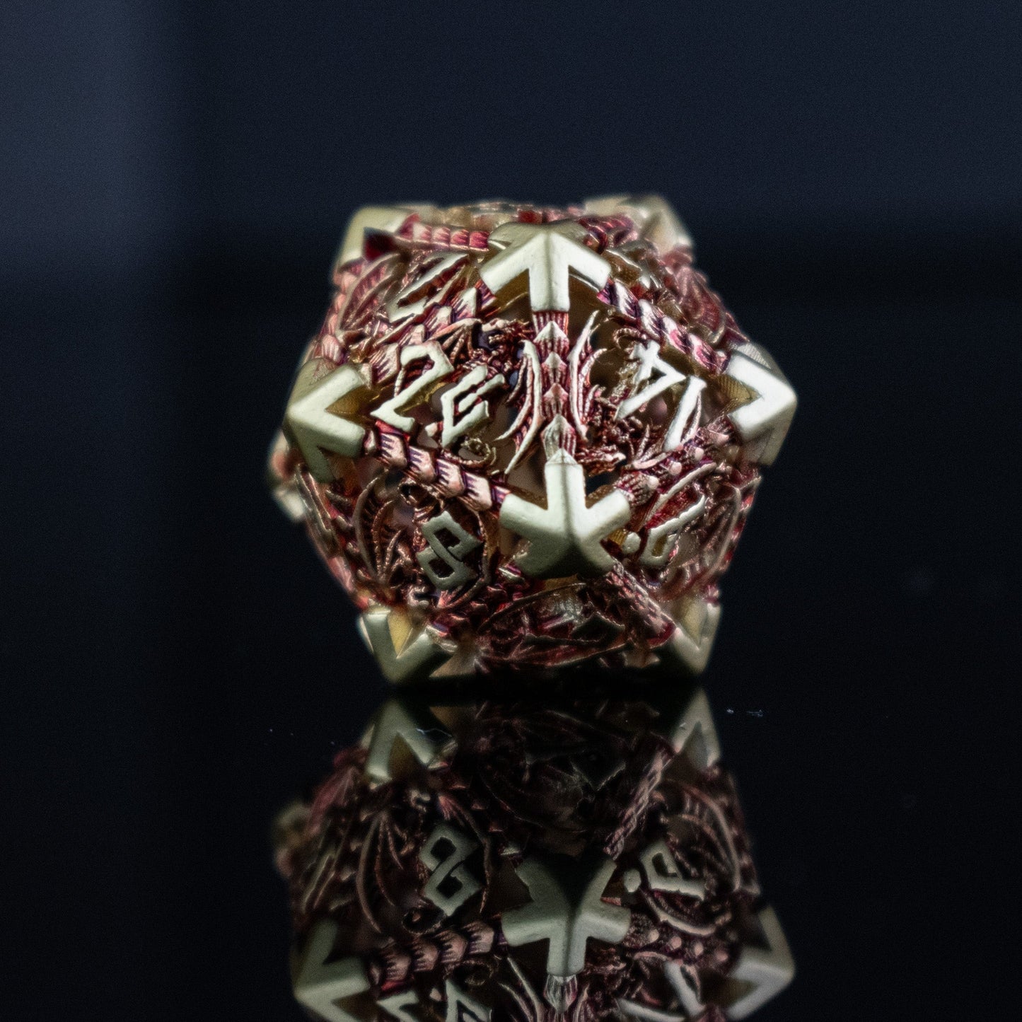 Dragonguard Hollow Metal Dice Set - Crimson and Gold