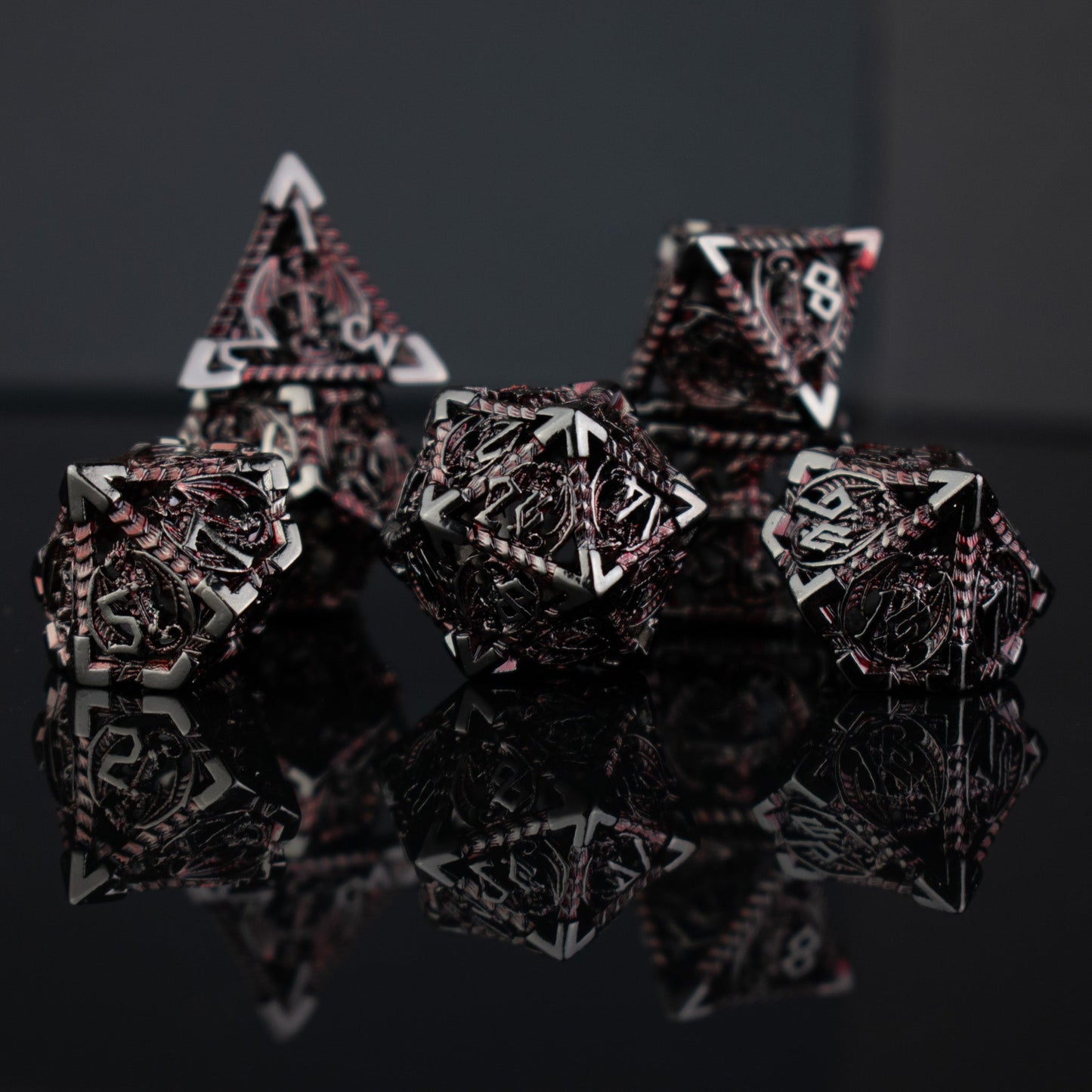 Dragonguard Hollow Metal Dice Set - Crimson and Shadow