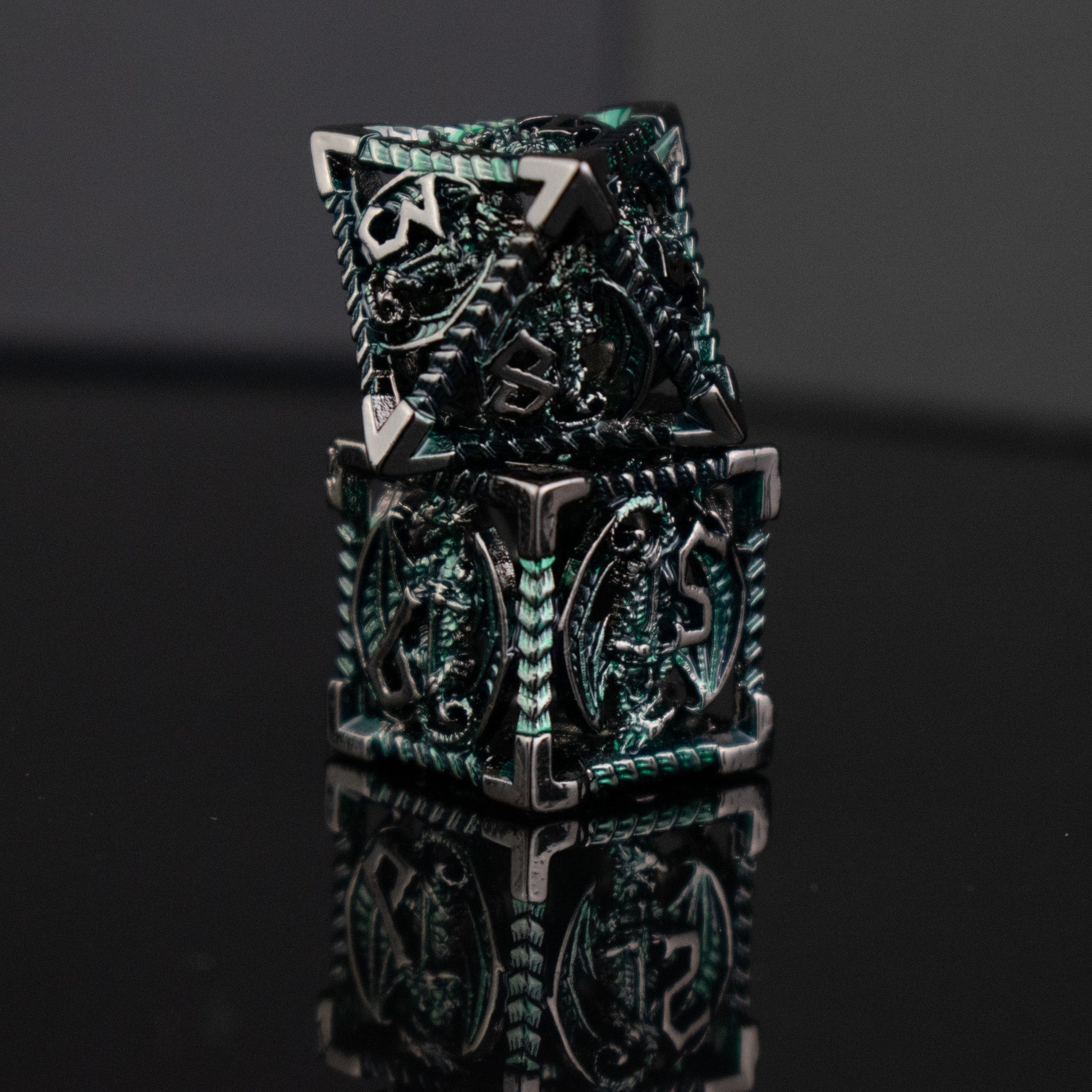 Dragonguard Hollow Metal Dice Set - Emerald and Shadow