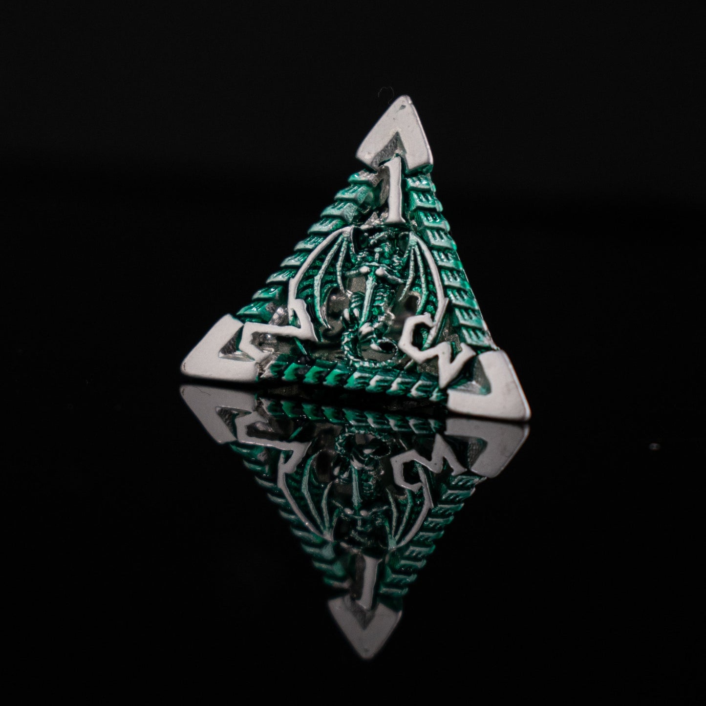 Dragonguard Hollow Metal Dice Set - Emerald and Silver