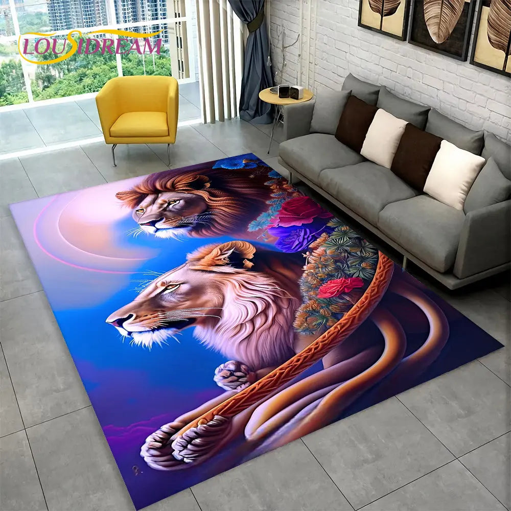 Dream Lion Animal 3D Area Rug Large,Carpet Rug for Living Room Bedroom Sofa Doormat Decoration,Kid Play Non-slip Floor Mat