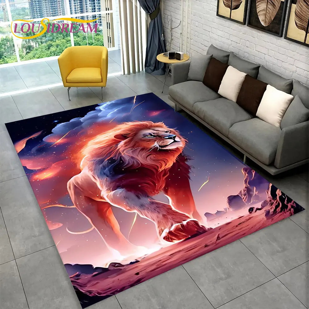 Dream Lion Animal 3D Area Rug Large,Carpet Rug for Living Room Bedroom Sofa Doormat Decoration,Kid Play Non-slip Floor Mat