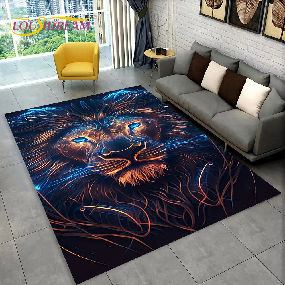 Dream Lion Animal 3D Area Rug Large,Carpet Rug for Living Room Bedroom Sofa Doormat Decoration,Kid Play Non-slip Floor Mat