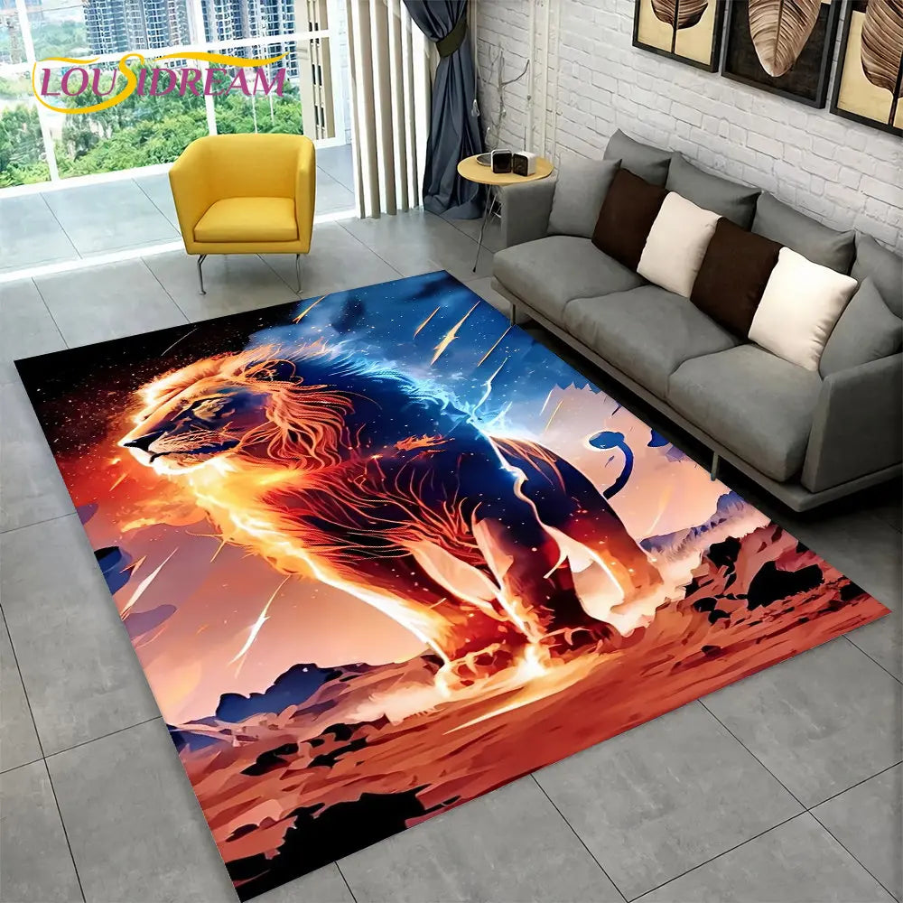 Dream Lion Animal 3D Area Rug Large,Carpet Rug for Living Room Bedroom Sofa Doormat Decoration,Kid Play Non-slip Floor Mat