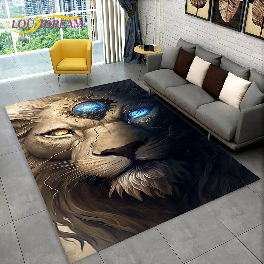 Dream Lion Animal 3D Area Rug Large,Carpet Rug for Living Room Bedroom Sofa Doormat Decoration,Kid Play Non-slip Floor Mat