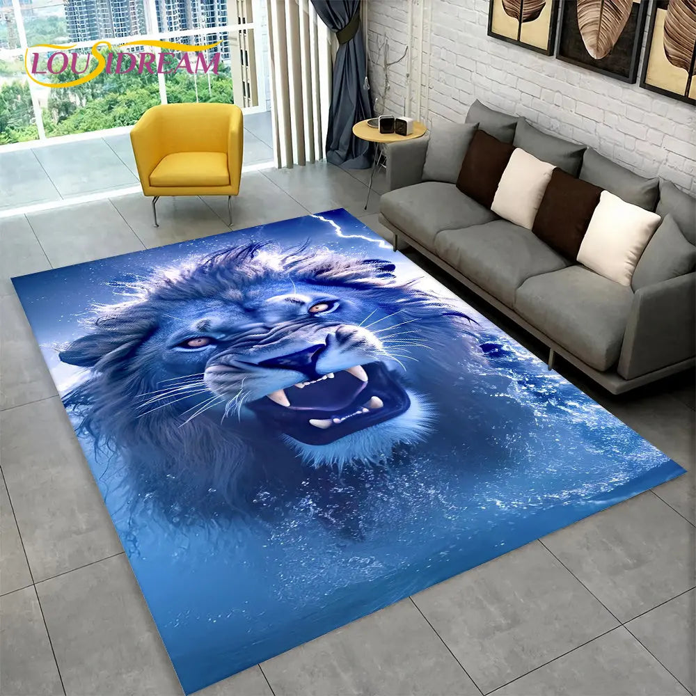 Dream Lion Animal 3D Area Rug Large,Carpet Rug for Living Room Bedroom Sofa Doormat Decoration,Kid Play Non-slip Floor Mat