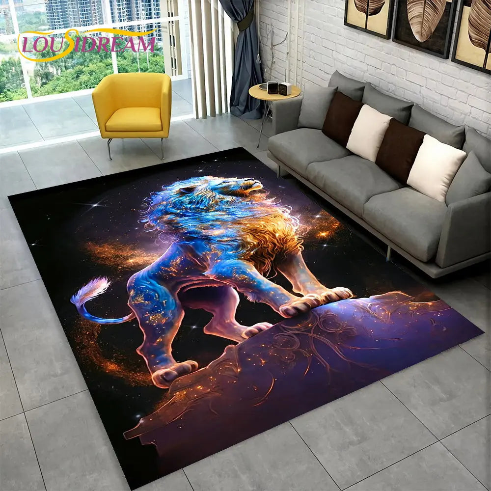 Dream Lion Animal 3D Area Rug Large,Carpet Rug for Living Room Bedroom Sofa Doormat Decoration,Kid Play Non-slip Floor Mat