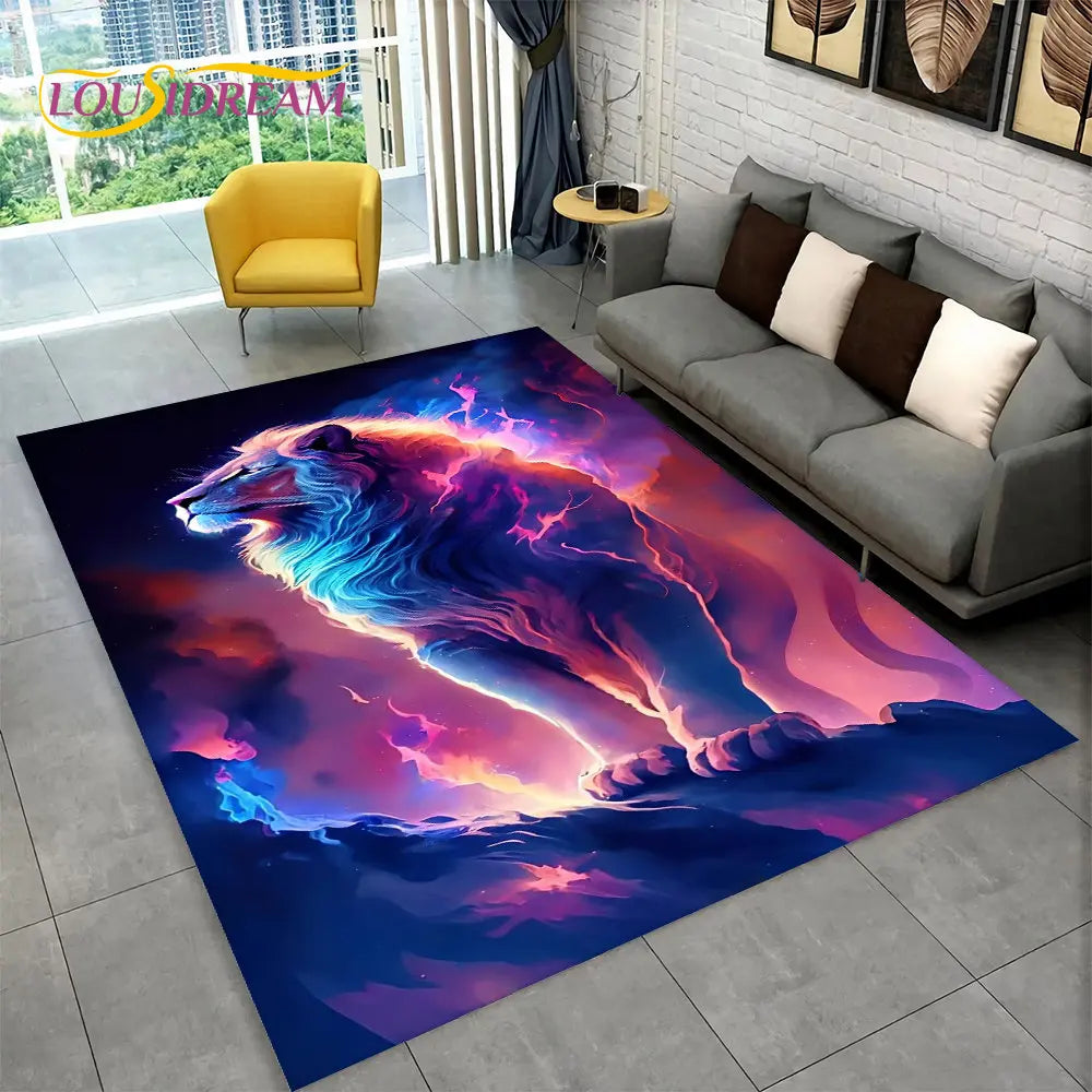 Dream Lion Animal 3D Area Rug Large,Carpet Rug for Living Room Bedroom Sofa Doormat Decoration,Kid Play Non-slip Floor Mat