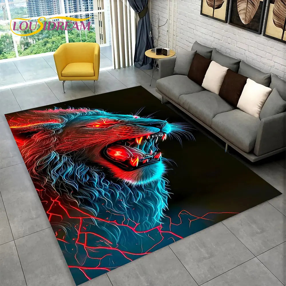 Dream Lion Animal 3D Area Rug Large,Carpet Rug for Living Room Bedroom Sofa Doormat Decoration,Kid Play Non-slip Floor Mat