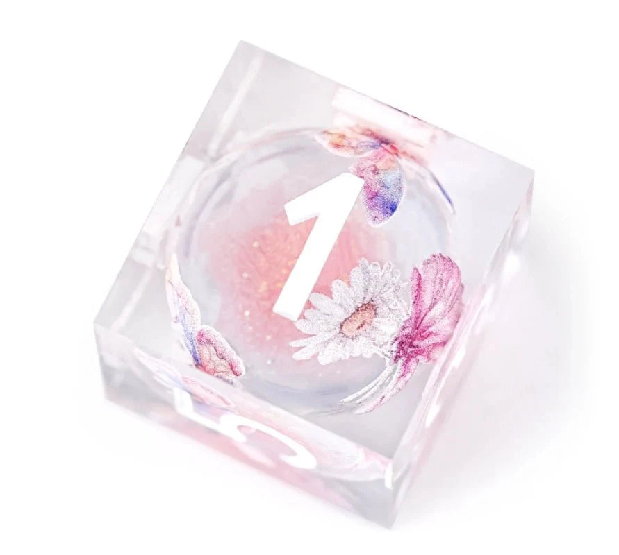 Dream Series-Pink Quicksand Butterfly Resin Liquid Core Dice Set