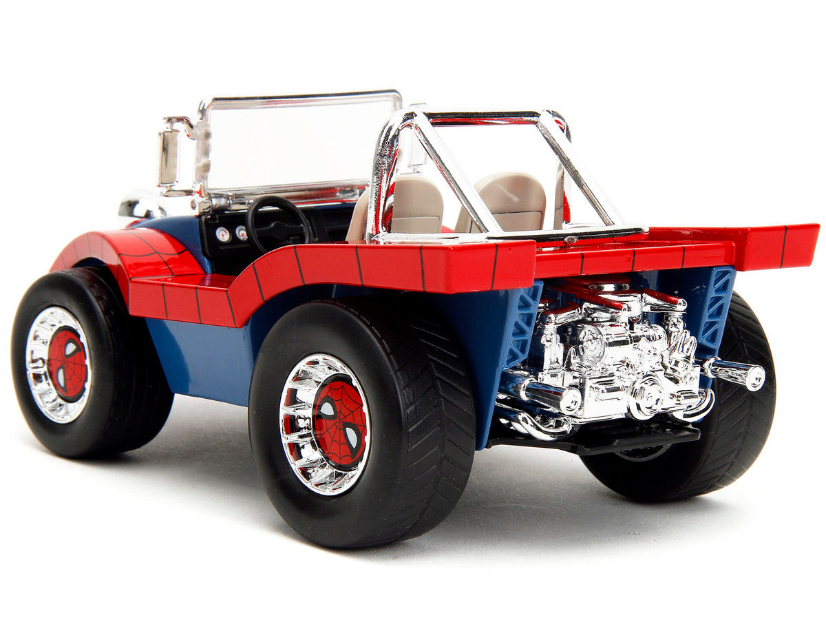 Dune Buggy Red and Blue with Graphics and Spider-Man Diecast Figure "Marvel Spider-Man" 1/24 Diecast Model Car by Jada