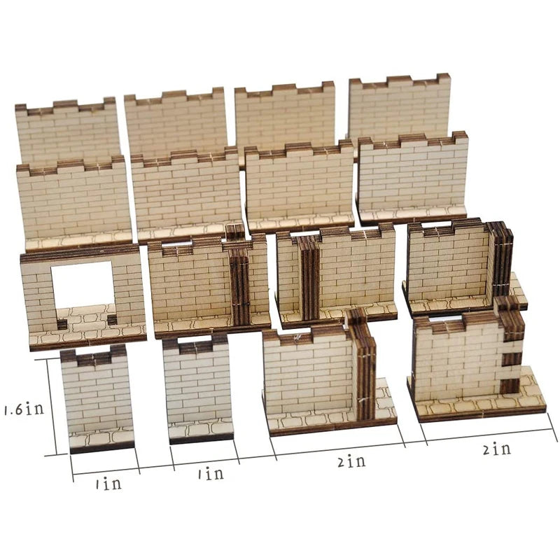 Dungeon Brick Walls (Set of 16) Wood Laser Cut 2" x 1" 3D Modular Terrain Tiles 28mm Scale