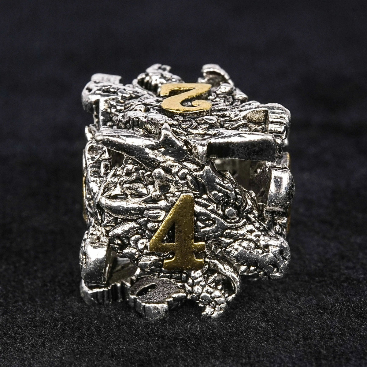 dungeons and dragons silver shaped dragon head metal hollow dice set