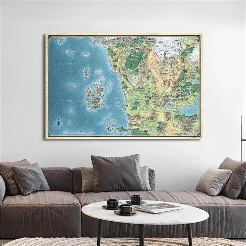 Dungeons & Dragons Map Poster Forgotten Realms Canvas Painting Print Game Poster Gift  Wall Art Hd Picture Home Room Decor