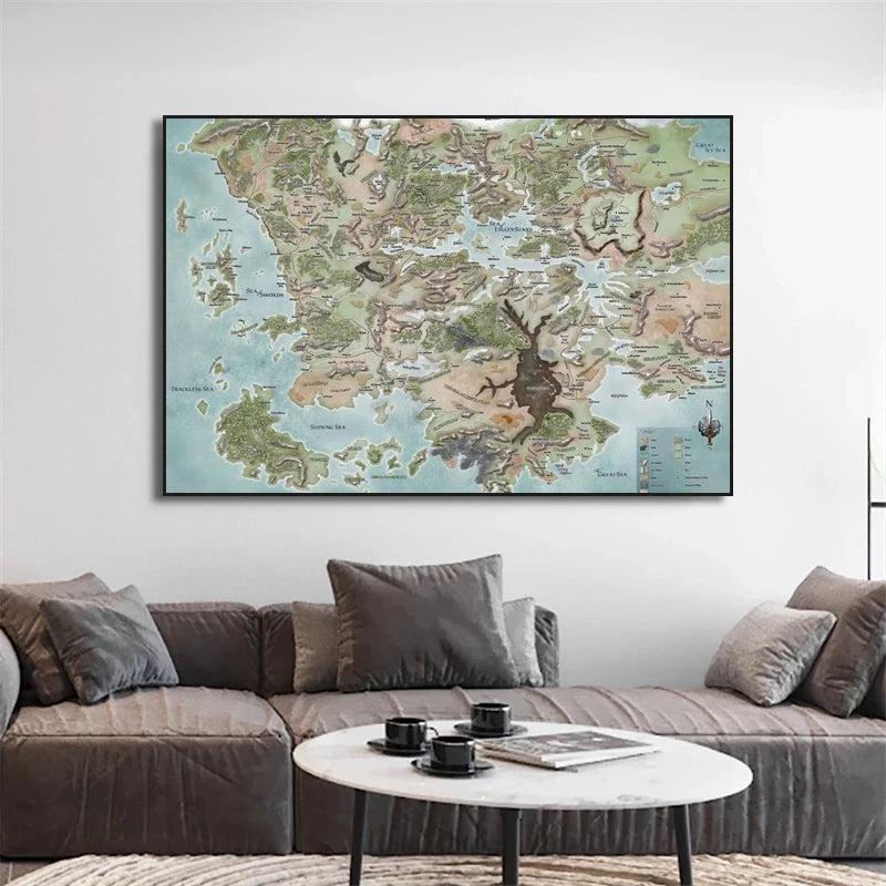 Dungeons & Dragons Map Poster Forgotten Realms Canvas Painting Print Game Poster Gift  Wall Art Hd Picture Home Room Decor