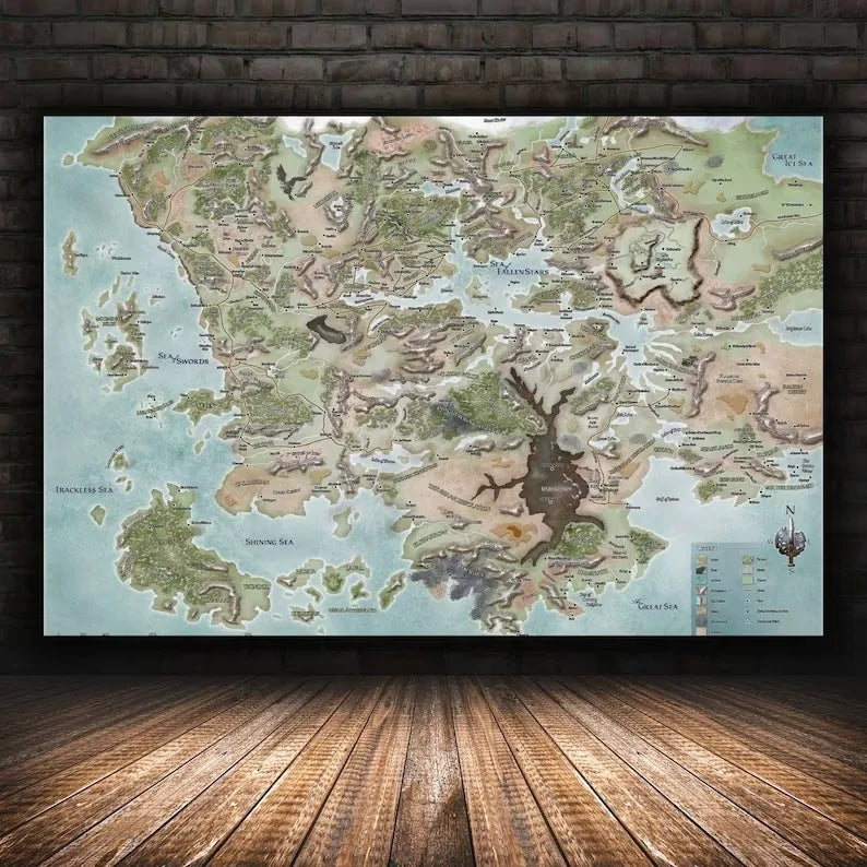 Dungeons & Dragons Map Poster Forgotten Realms Canvas Painting Print Game Poster Gift  Wall Art Hd Picture Home Room Decor