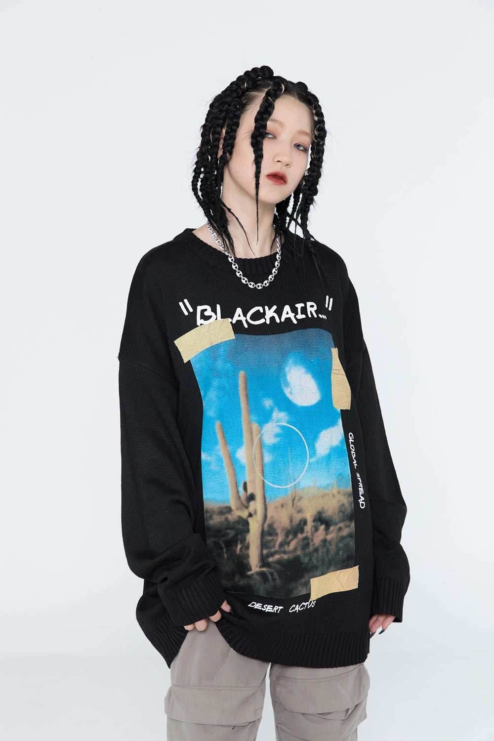 Desert Cactus Knit Sweater - Black / S
