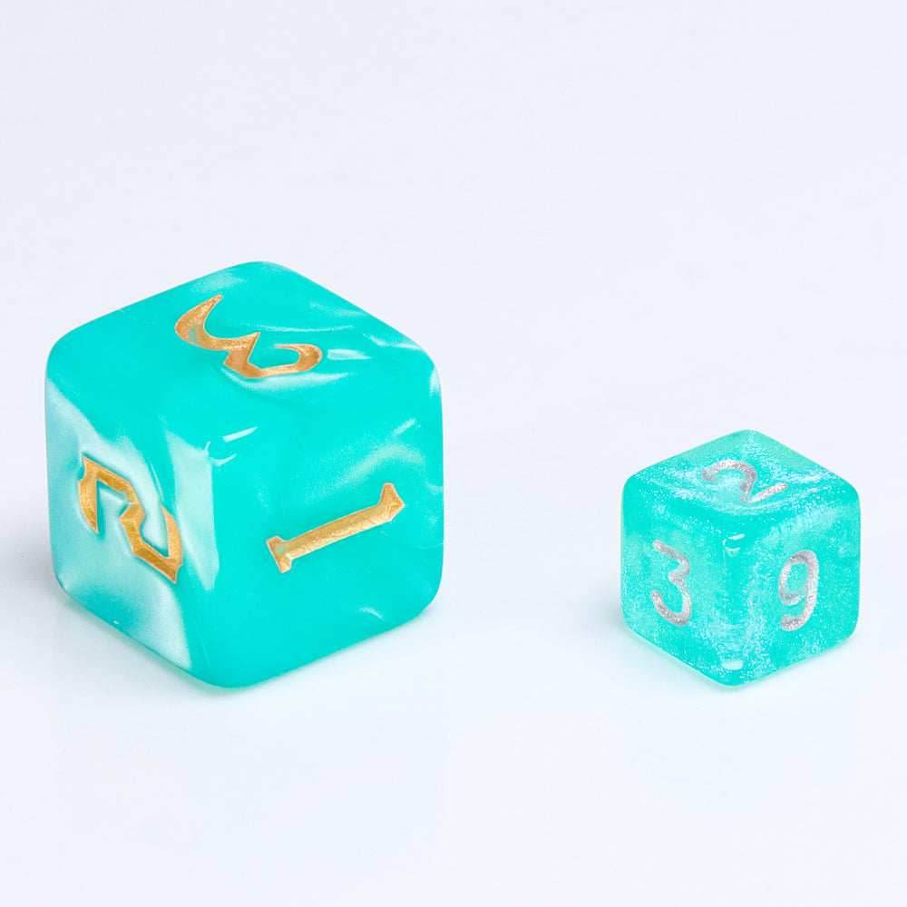 Glitter Teal 7-Dice Mini-Dice RPG Set w/Silver Numbers Miniature Dice - 
