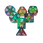 Colorful Wind 7-Dice Set Green/Mix w/White Numbers Stained Glass Dnd Dice Set - 