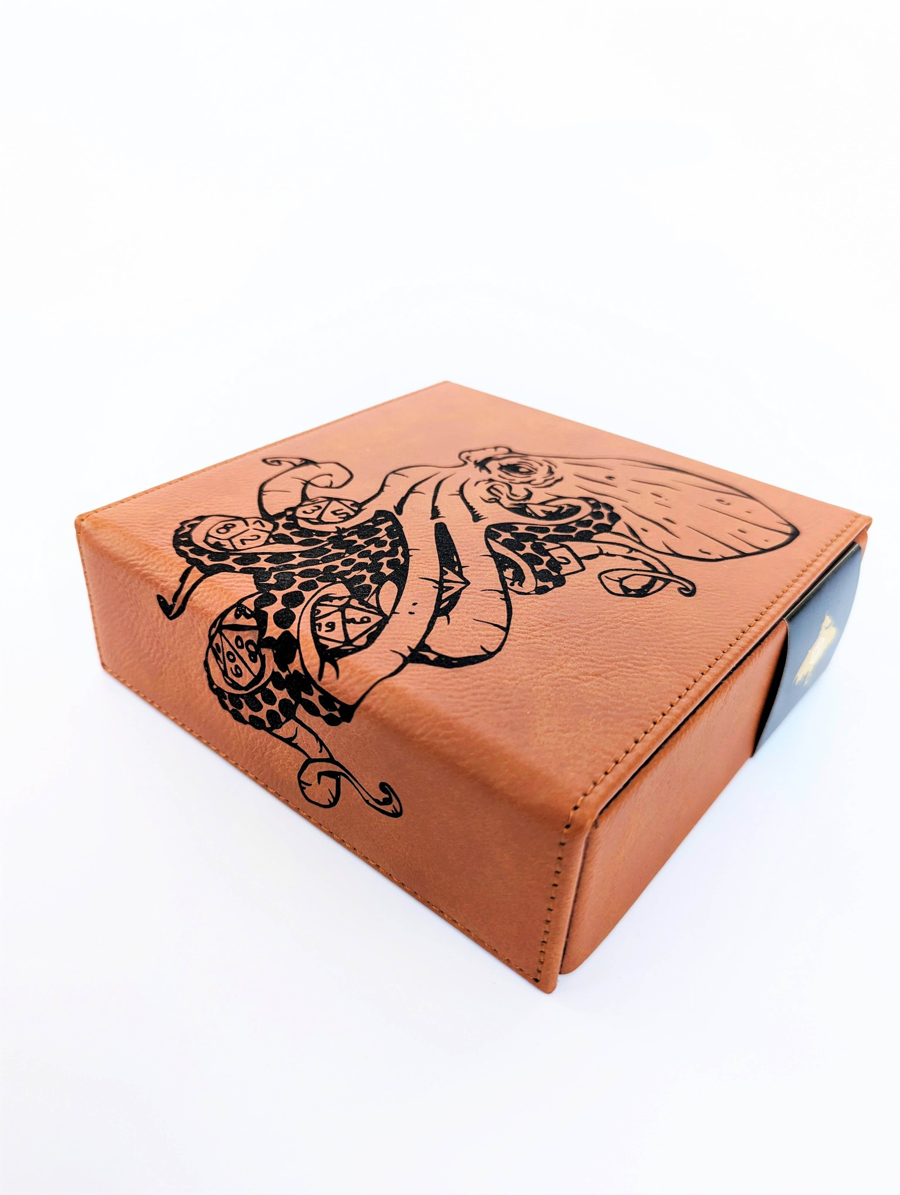 Kraken of Holding - D&D - Vegan Leather Dice Box - Chestnut