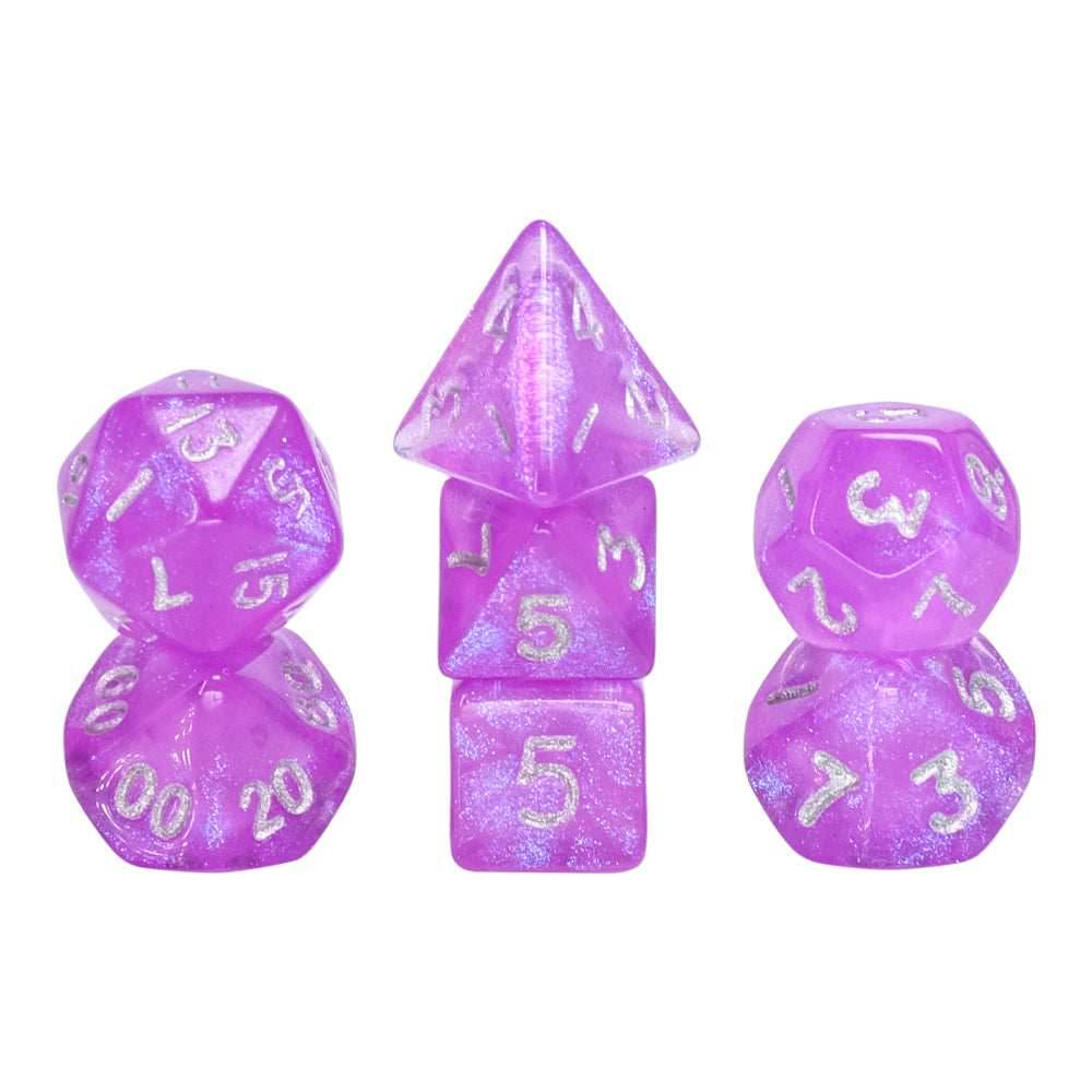 Glitter Pink 7-Dice Mini-Dice RPG Set w/Silver Numbers Miniature Dice - 