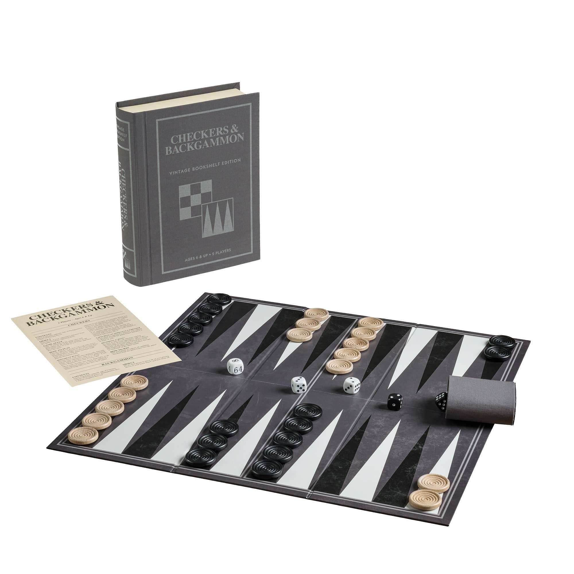Checkers & Backgammon - Vintage Bookshelf Edition - 