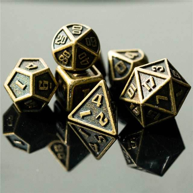 Bronze Mini Metal Dice Ancient Effect | (10mm to 15mm) 7-Dice Udixi RPG - 