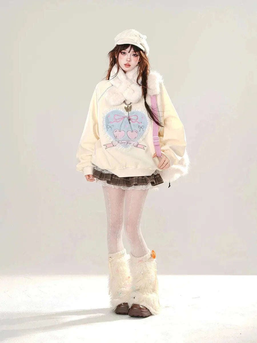 'Agashi' Cherry Ribbon Coquette Sweet Hoodie Sweatshirt