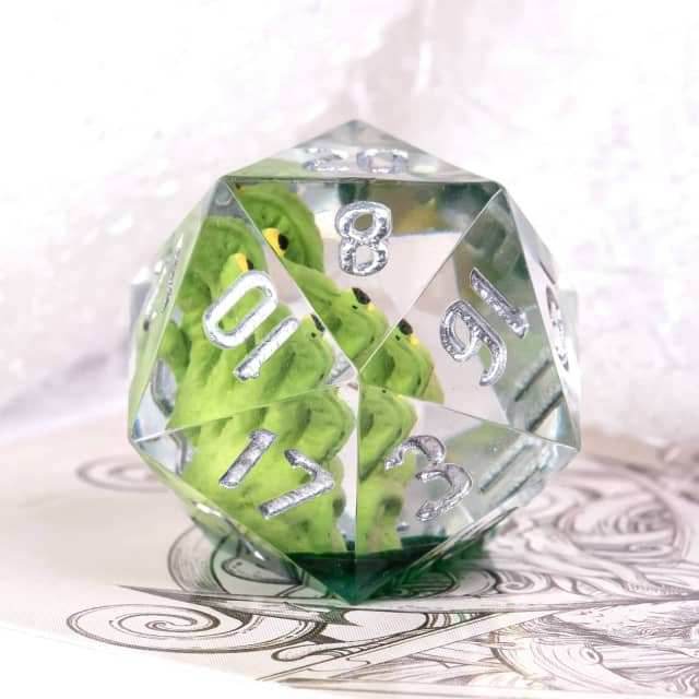 Green Beholder 22mm D20 DND Roll a D20 Dice Handmade Sharp Resin - 