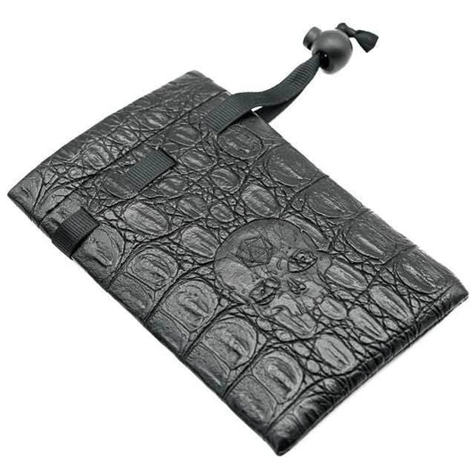 Leather Dice Bag with Skull sporting d20 Tattoo - 