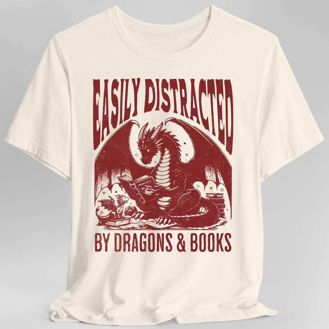 Easily Distracted by Dragons & Books Shirt - Natural / S