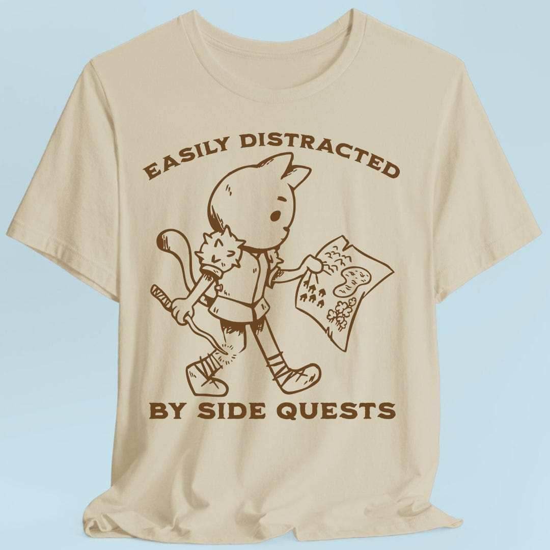 Easily Distracted by Side Quests T-Shirt - Sand / S