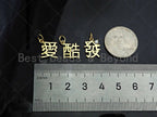 CZ Micro Pave Chinese Words Rich/ Love /Cool Charm, 18K Gold words Charm, Necklace Bracelet Charm Pendant, 13x10mm/11x10mm/12x11mm,Sku#Y432
