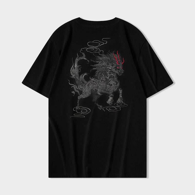 KH868 Gallant Lion Embroidery Tee - Black / S