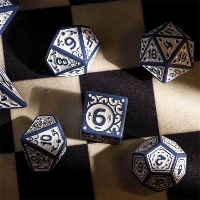 Grey with White Irregular Pattern Fill: 7-Piece Acrylic Dice Set - 