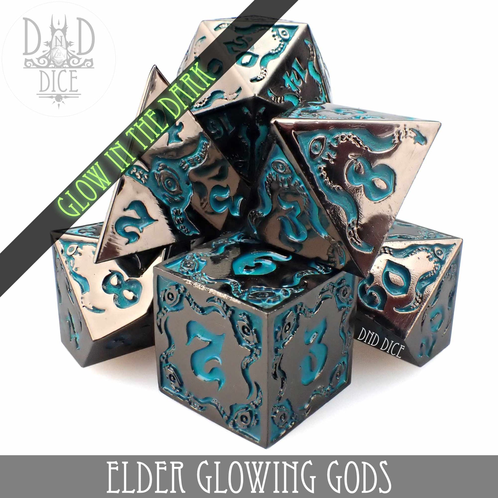 Elder Glowing Gods Metal Dice Set