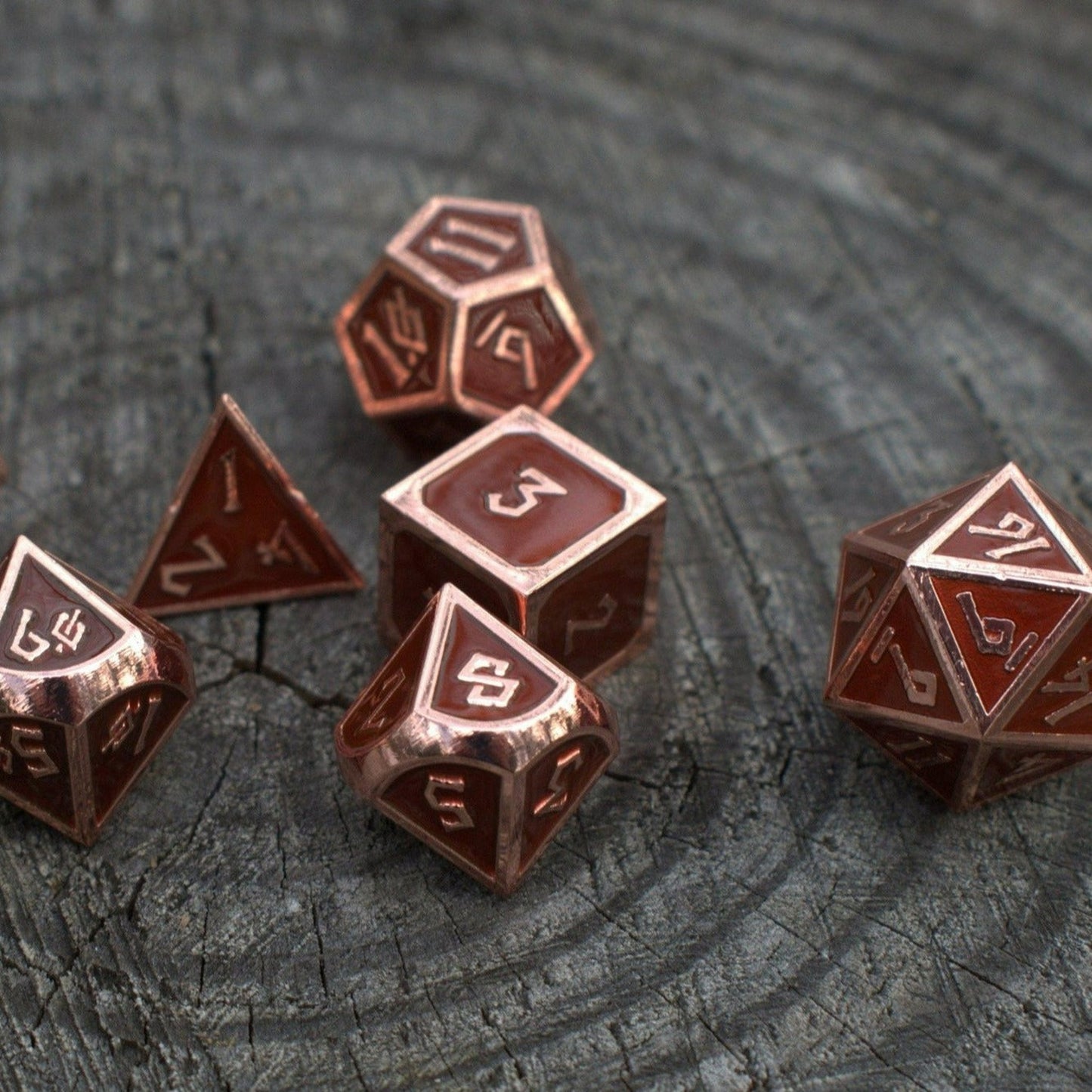 Elder Runes Hickory And Bronze Metal Dice Set