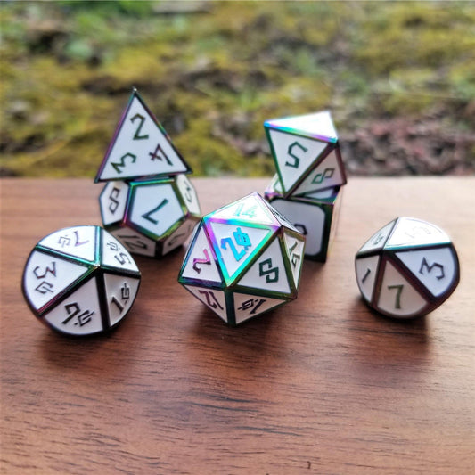 Elder Runes White And Irridescent Metal Dice Set