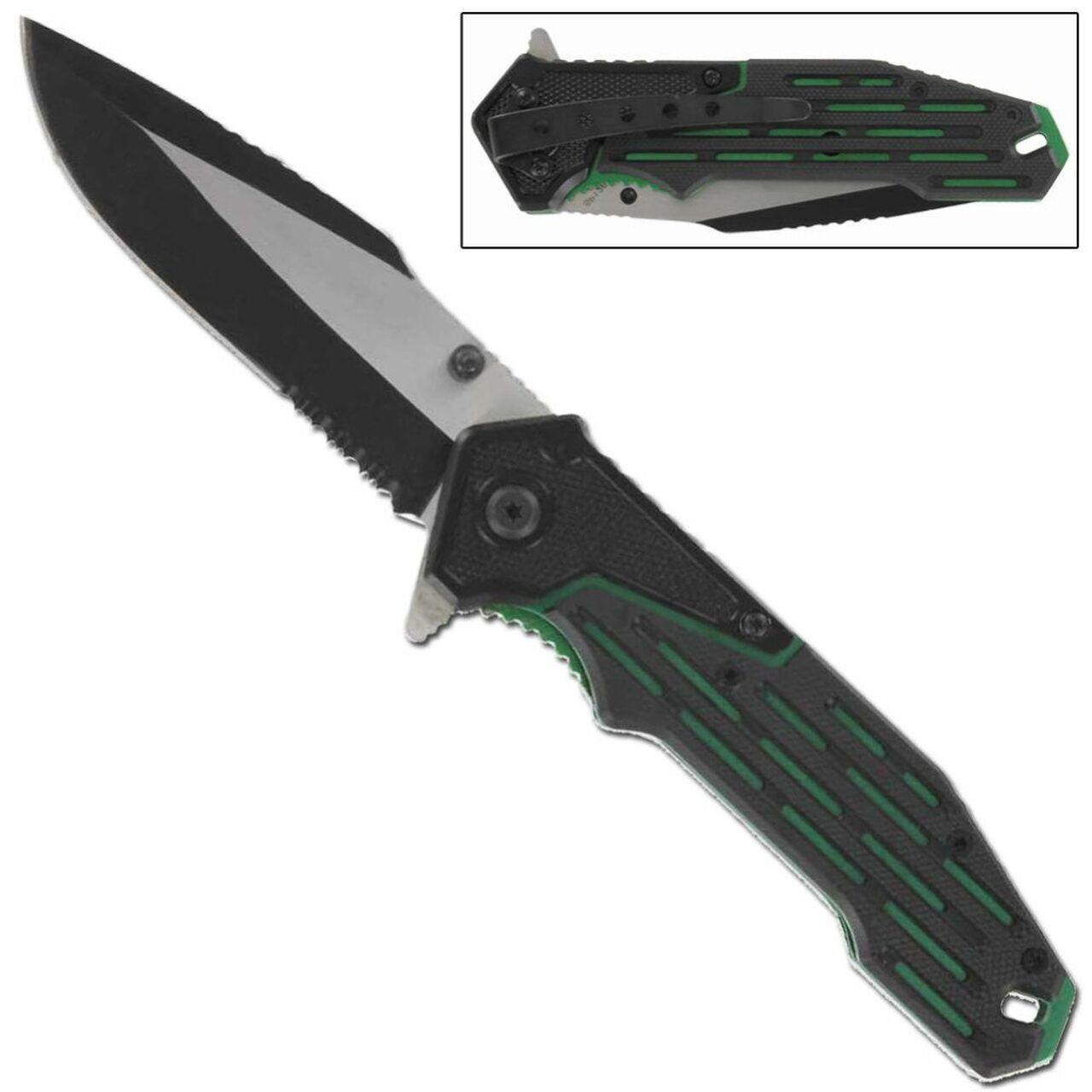 Electrical Charged Green Drop Point Spring Assist Knife