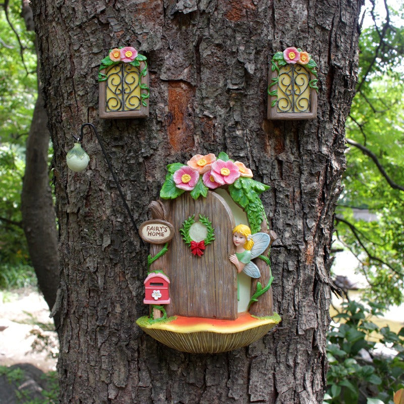 Elf House Garden Resin Night Light Doors and Windows Hangers