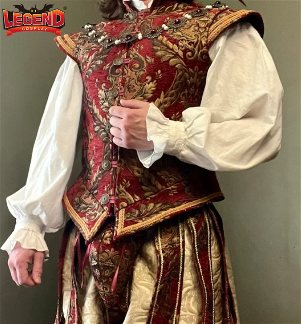 Elizabethan Costume Men Renaissance Medieval Victorian Queen Elizabeth Tudor Period King Prince Cosplay Jerkin Vest and Pants