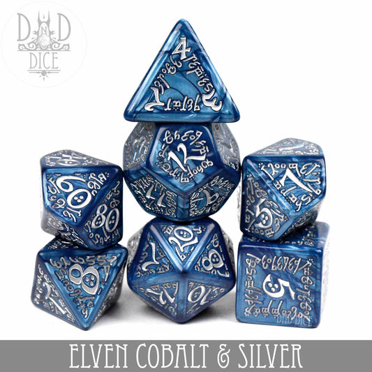 Elven Cobalt & Silver Dice Set